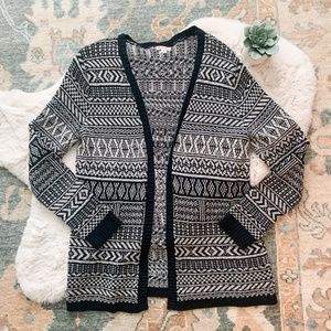 Merona Black & White Geometric Pattern Open Front Cardigan- Size Large